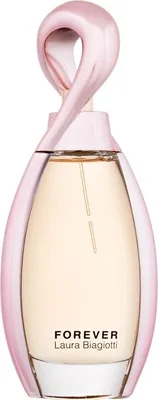 A perfume bottle with a pink, twisted cap and a light gold liquid inside, set against a white background.