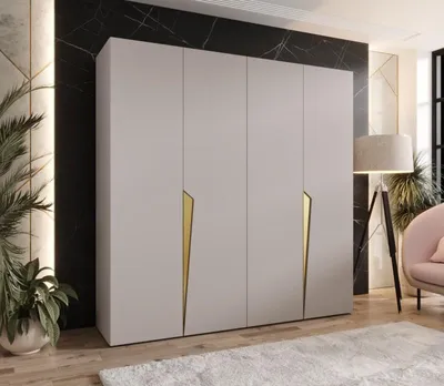 Produktbild von Viertüriger Kleiderschrank 200 cm SORAYA 1 - Kaschmir / goldene Griffe