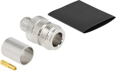 Produktbild von DeLOCK N Buchse zum Crimpen LMR 400 mit passendem Schrumpfschlauch 5x, N-Typ, Nickel, 0 - 6000 MHz, 50 Ohm, Nickel, Messing