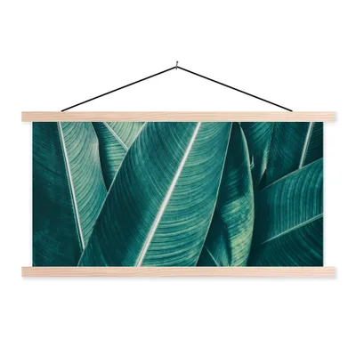 Produktbild von MuchoWow® Textilposter Blätter - Makro - Tropisch - Mädchen - Kinder - Jungen 120x60 cm mit holzfarbenen Rahmen - Klemmleiste