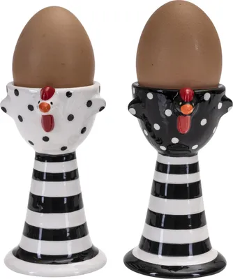 Image de Nääsgränsgården - Coquetier poule set de 2 pièces blanc/noir 10,5 cm