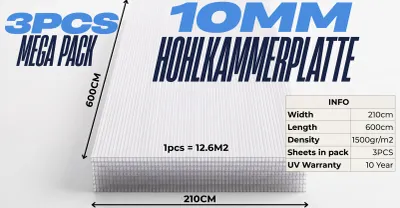 Immagine prodotto di Policarbonato 10mm 210x600cm Multipack 3 Piatti