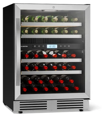 Obrázek produktu pro Klarstein VeroSteel vestavná vinotéka | 2 chladicí zóny | 129 litrů | 43 lahví | 60 cm