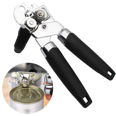 Produktbild von Dosenöffner, manueller Edelstahl-Dosenöffner mit rutschfestem Griff und ergonomischem Knopf, glatter Kante, Bierflaschenöffner für Senioren mit Arthritis