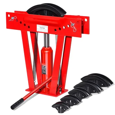 Obrázek produktu pro Hydraulický ohýbač trubek, kapacita 12 tun, zdvih 9,6 palců, nastavitelná výška 13,5-23 palců, ohýbací rozsah 1/2" - 2", součástí balení 6 nástavců