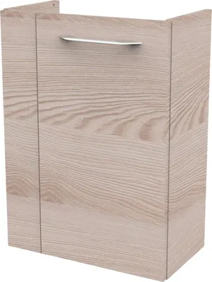 Produktbild von Fackelmann B.CLEVER Waschbeckenunterschrank schmal Unterschrank für Waschtisch im Gäste-WC (44 cm x 60 cm x 24,3 cm) Türanschlag rechts SBC Badezimmerschrank hängend in Braun hell