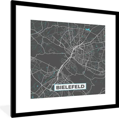Produktbild von MuchoWow® Gerahmtes Poster Stadtplan - Bielefeld - Deutschland - Karte 40x40 cm - Poster mit Schwarzem Bilderrahmen Wandposter Rahmen Foto Bilder - Poster - Plakat im Rahmen