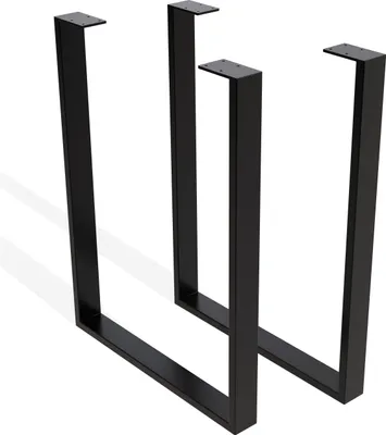 Two black metal table legs are shown against a white background.