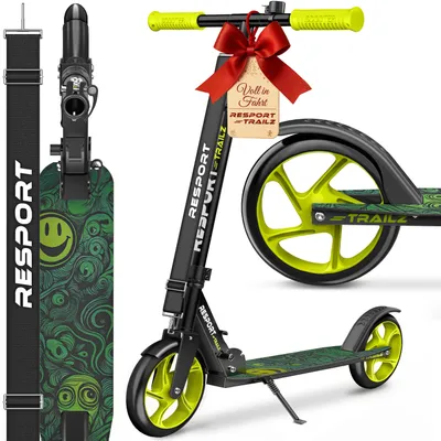 Immagine prodotto di RE:SPORT® Cityroller per bambini e adulti, con campanello e tracolla | Monopattino pieghevole e regolabile in altezza, fino a 100 kg | Monopattino per bambini con ruote grandi, scooter, monopattino
