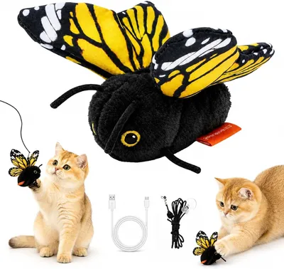 Immagine prodotto di Giocattolo interattivo per gatti: farfalla volante elettrica, con ventosa e corda regolabile, ricaricabile tramite USB