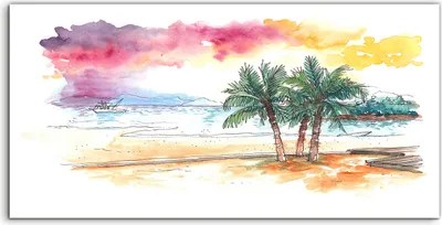 Produktbild von Coloray Acrylbild 140x70  Wandbild Acrylbilder Sonnenuntergang an den Strand Palmen