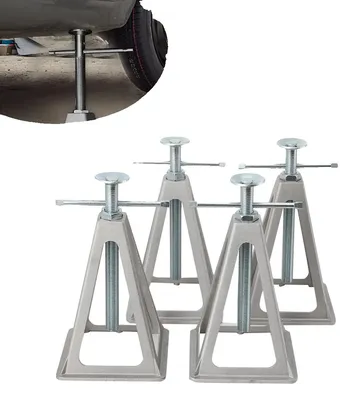 Image de Stabilisateurs RV, alliage d'aluminium, réglables en hauteur de 28 à 44 cm, capacité de charge de 900 kg par support, capacité totale de 3 600 kg, dimensions 16 x 16 x 22 cm