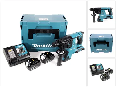 Produktbild von Makita DHR 263 RFJ 2x18V / 36 V SDS-Plus Akku Bohrhammer mit 2 x 3,0 Ah Akku + DC18RC Ladegerät im Makpac 4