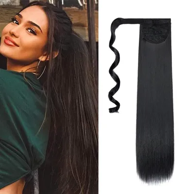 Immagine prodotto di Estensione per capelli, coda di cavallo, clip, treccia, fibra sintetica, liscia, nera, 55 cm