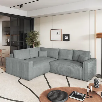 Produktbild von Masseno Ecksofa ERONIS L-S mit Schlaffunktion L-Form, Sofa mit Bettkasten, Wohnzimmersofa, Couch, Soffa, Bettsofa, Couchgarnitur- Hellgrau, POSO 55