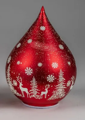 Produktbild von LED Deko Tropfen Winter rot 21 cm Glasleuchte + Timer (6h an / 18h aus) Farbglas Batteriebetrieben. - Stimmungslicht