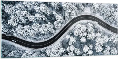 Produktbild von Bilder auf glas - Einteilig - Wald Winter Straße - 120x50cm - Glasbilder - Wandbilder - Bilder - zum Aufhängen bereit - Wanddekoration aus Glas - Glas Bilder - Wandbild auf Glas - GAB120x50-5010