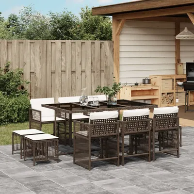 Immagine prodotto di Maison Exclusive - Set da Pranzo da Giardino 11 pz con Cuscini Polyrattan Marrone