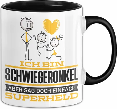 Produktbild von Schwiegeronkel Geschenk Tasse Ich Bin Schwiegeronkel Aber Sag Doch Einfach Superheld Lustige Geschenkdiee für Schwiegeronkel Kaffee-Becher (Schwarz)
