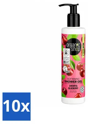 Image de 10 flacons de gel douche bio Cerise & Myrtille - 280 ml - Pack économique - 10 pièces