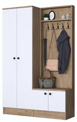 Image de Meuble dentrée Vestiaire en Bois MDF blanc et noyer - L 119,6 × P 35,5 × H 182,8 cm