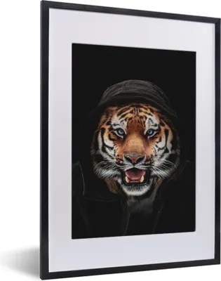 Produktbild von MuchoWow® MuchoWow® Gerahmtes Poster Tiger - Schwarz - Blau 30x40 cm - Poster mit zchwarzem Bilderrahmen - Wandposter Schlafzimmer