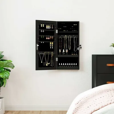 Produktbild von vidaXL Spiegel Schmuckschrank mit LED Beleuchtung Wandmontage Schwarz - Schmuckschrank Mit Spiegel - Schmuckschränke Mit Spiegel - Spiegel-Schmuckschrank - Schmuckschrank