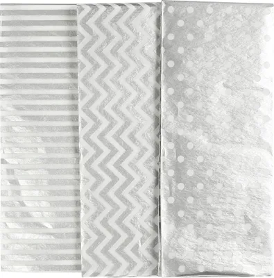 Image de Papier de soie, motif argenté, paquet de 6 feuilles de 50 x 70 cm