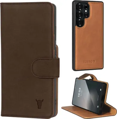 Image de TORRO Étui portefeuille détachable pour Galaxy S25 Ultra - Nubuck / Marron foncé