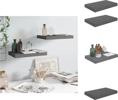 Produktbild von vidaXL Schweberegale 2 Stk. Hochglanz-Grau 40x23x3,8 cm MDF - Wandregale
