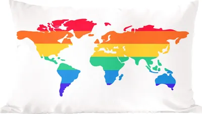 Produktbild von MuchoWow® Zierkissen Sofakissen Wohnzimmer Dekokissen 50x30 cm Weltkarte - Stolzflagge - Regenbogen - Wohnzimmerdekoration - Polster mit Photo