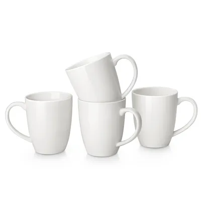 Produktbild von VANCASSO Becher Set, 4-tlg Porzellan Tassen, 420ml Trinkbecher, Kaffeebecher mit Henkel, Weiß