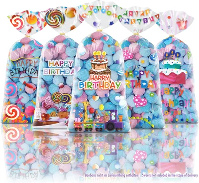 Produktbild von SHIBBY - 50 dekorative bunte Motiv-Tüten zum Selbstbefüllen für diverse Anlässe inklusive Verschluss - Happy Birthday