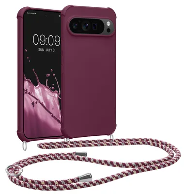 Produktbild von kwmobile Necklace Case kompatibel mit Google Pixel 9 / Pixel 9 Pro Hülle - Cover mit Kordel zum Umhängen - Silikon Schutzhülle Bordeaux Violett