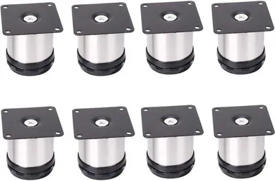 Obrázek produktu pro Uniqoos® Sada 8 kusů nožiček na nábytek, rozměry 50x50 mm, z nerezové oceli, s nastavitelnou výškou 0–15 mm, vhodné pro stoly, pohovky a postele, snadná montáž