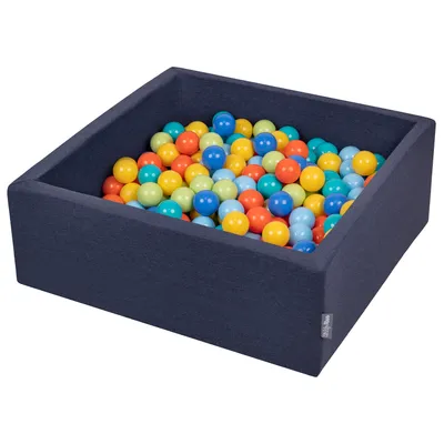 Obrázok produktu pre KiddyMoon 90x30cm/200 loptičiek ∅ 7cm Štvorec Detské penové loptičky  vyrobené v EÚ, Tmavomodrá: Svetlozelená/Oranžová/Tyrkysová/Modrá/Modrá/Žltá