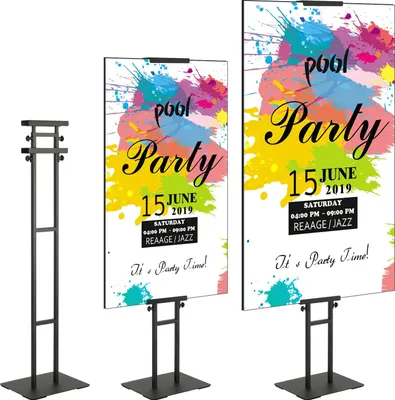 Produktbild von VEVOR Posterständer, höhenverstellbar bis zu 75 Zoll, doppelseitiger, robuster Sockel-Schilderhalter, bodenstehender Schilderhalter, Bannerständer mit stoßdämpfender Basis zur Präsentation, für Tafel und Schaumstoff, schwarz