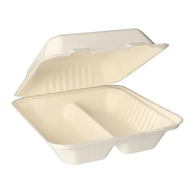 Produktbild von Papstar Menüboxen aus Zuckerrohr "pure" 2-geteilt 20 x 22 cm weiß 5 x 25 Stück