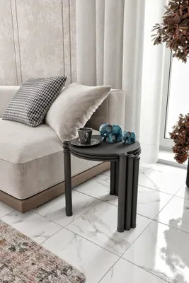 Produktbild von Skye Decor, Hochwertiger Nesting Tisch (3 Teile), Schwarz, 34 x 40 x 34 cm | 100% MDF, Komprimierte Kraftbeine | Perfekt für modernes Wohnen, elegantes und funktionales Design.