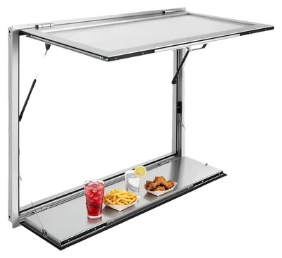 Image de Vitrine deVEVOR pour food trucks, dimensions 1220 x 915 x 80 mm, en alliage d'aluminium. Fenêtre depour food trucks, inclinable jusqu'à 85°, avec trappe de étagère de service et crochet de remorquage, protection contre la pluie