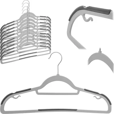 Imagen del producto de Perchas KADAX, con revestimiento, juego de 10 unidades, con ganchos de acero inoxidable, para armarios, camisas, trajes, pantalones, faldas. Perchas para trajes con superficie antideslizante