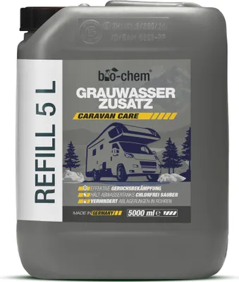 Produktbild von bio-chem Grauwassertank-Zusatz - 5 Liter Konzentrat - Tank-Reiniger für Schmutzwasser-, Grauwasser- und Abwasser-Tank von Wohnmobil, Wohnwagen -  DE