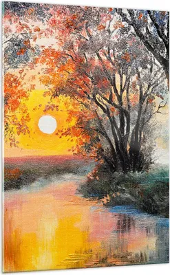 Produktbild von Bilder auf glas - Einteilig - Fluss Sonne Bäume - 70x100cm - Glasbilder - Wandbilder - Bilder - zum Aufhängen bereit - Wanddekoration aus Glas - Glas Bilder - Wandbild auf Glas - GPA70x100-4190