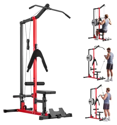 Produktbild von VEVOR Latzugstation, 3-in-1 Latzugturm, Kraftstation mit Latzugstange & Seilzug, bis 181 kg Belastbar, Krafttraining für Rücken Arme Schultern Bauch, Latzugmaschine für Fitnesscenter Zuhause, Schwarz