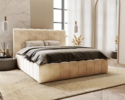 Produktbild von Doppelbett 160x200 cm Lisbon - Schlafzimmerbett mit Metall Lattenrost, Samt - Modern Design, Beige