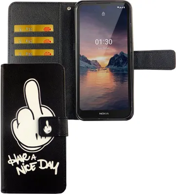 Produktbild von Nokia 1.3 Tasche Handy Hülle Schutz-Cover Flip-Case mit Kartenfach Have a nice day