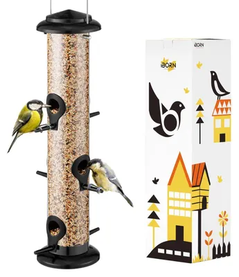 Immagine prodotto di Distributore di mangime per uccelli in metallo, da appendere, con 6 posatoi, colore nero, dimensioni 38,1 cm