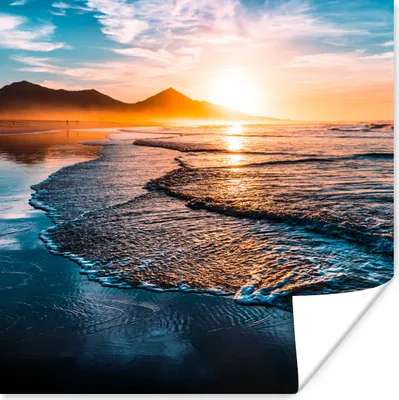 Produktbild von MuchoWow® Poster Sonnenuntergang - Meer - Berg - Horizont - Landschaft - Blau 30x30 cm - Wandposter - Printing
