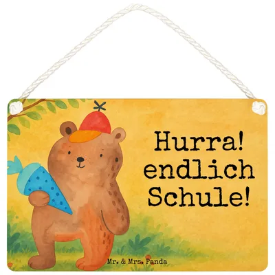 Produktbild von Mr. & Mrs. Panda Wandbild Holz Bär Schultüte Design DIN A5 - Weiß - Geschenk, Teddy, Grundschule, Einschulung, Schild, holzbild, Türschild, Holzschild, Schulbeginn, Deko