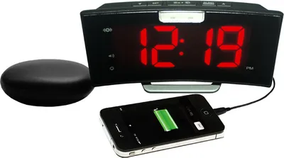Produktbild von Geemarc Wake'n shake CURVE - Vibrační budík 90 dB s extra silným tónem budíku, velkým displejem, blikajícím světlem a USB připojením pro nabíjení chytrého telefonu